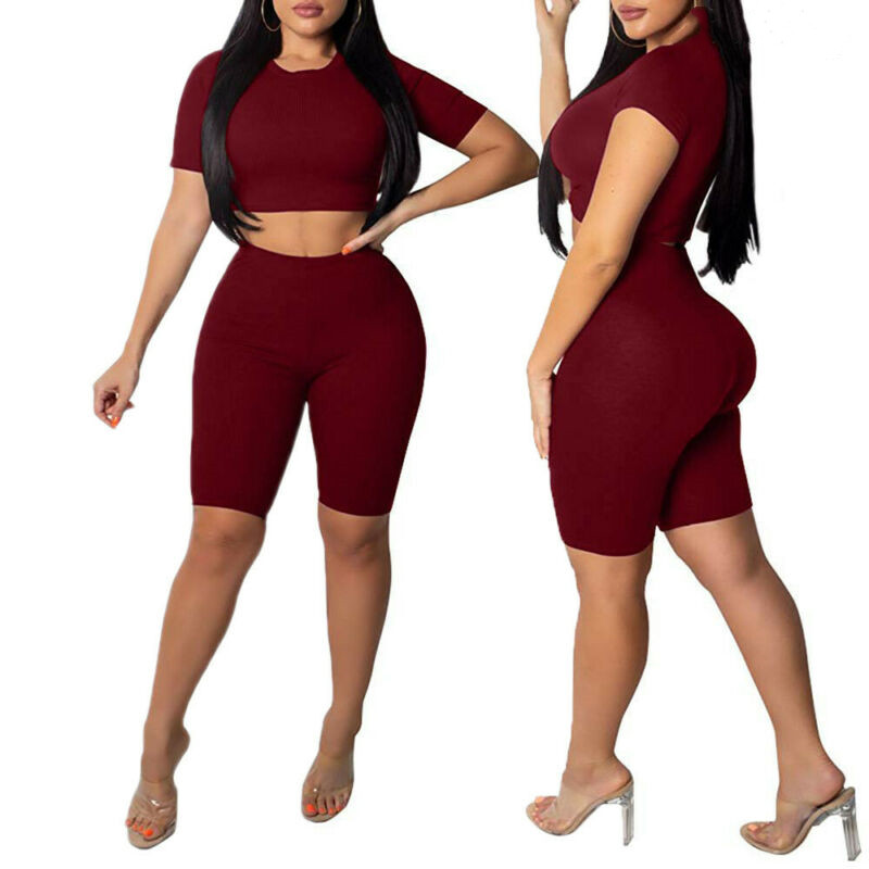 

2PCS Women Yoga Set Short Sleeve Top High Waist Shorts Gym Workout Clothes Sport Suit Fitness Running Sportswear, Black