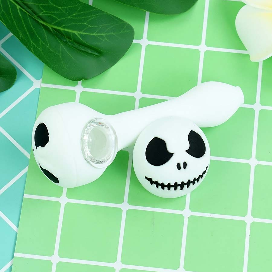 

3.7" Halloween smoking pipe hand pipe Silicone Spoon oil with glass bowl portable hookah heat resistant