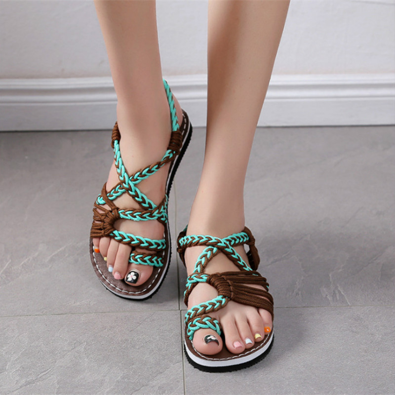 

Summer New Women Sandals Explosion Models Hand-woven Women Sandals Fashion Flat Bottom Toe Casual 44 Large Size, 460 yellow