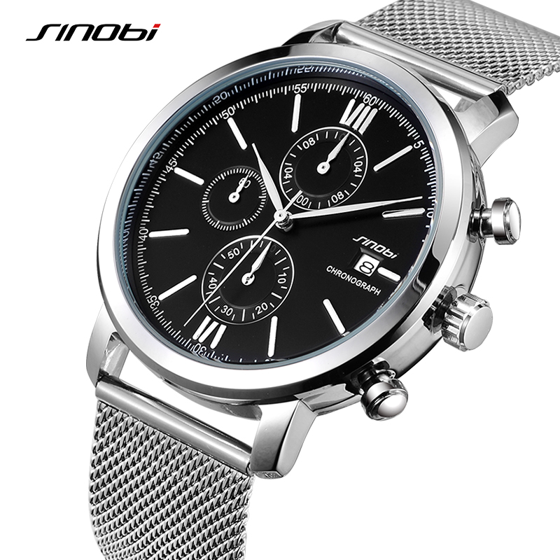 

SINOBI Men Watches Sports Chronograph Men's Wrist Watches with Week Display Date Full Steel Top Brand Luxury Relogio Masculino, Khaki