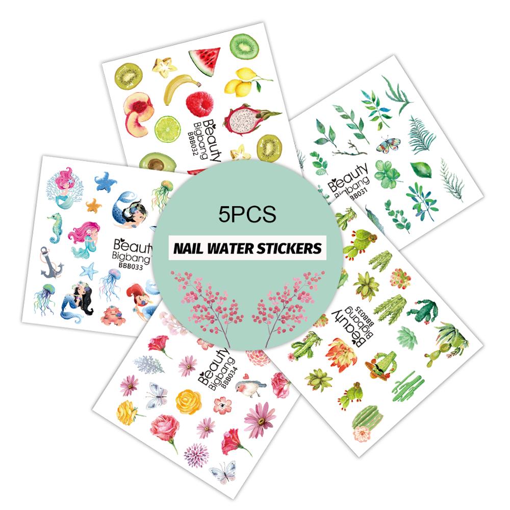 

BEAUTYBIGBANG 1 Sheet Nail Sticker Decals Water Transfer Fruit Leaf Flower Mermaid Cactus Beauty Decoration Designs DIY Color T, J6564tm-1a