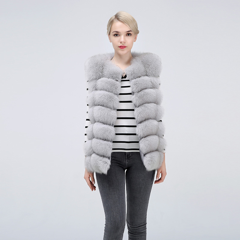 

2018 New Real fur Women Vest Leather Fashion Luxury Thick Warm Coat Jacket Solid Color Fur Vests Women Coats, Black