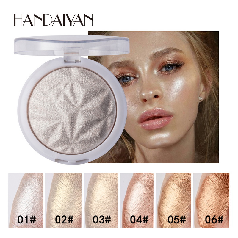 HANDAIYAN Diamond Highlighter Powder 6 Color Glow Repair Baked Pressed Powder Polarized Light Long Lasting Face Powder Makeup Foundation