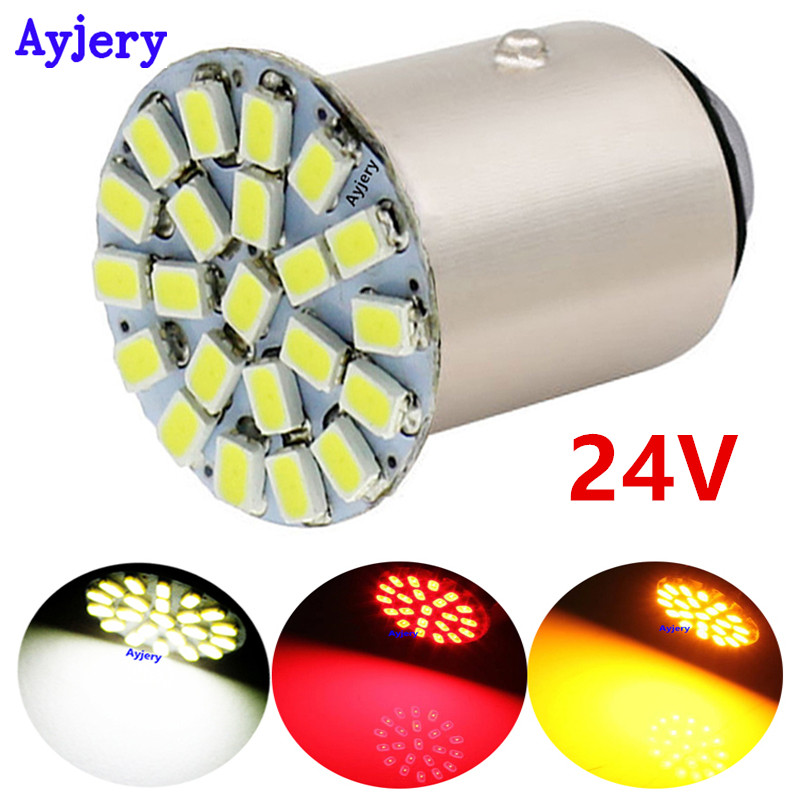 

AYJERY Car Styling 200PCS 24V DC S25 1156 BA15S 1206 22 SMD 1157 BAY15D P21w Car Turn Tail Signal Light White Red Brake Light, As pic