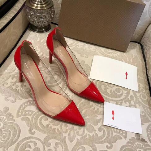 

Free shipping fashionable new women's transparent sexy high heels, pointed toe shallow mouth party wedding high heels + box, size 34-43 #15