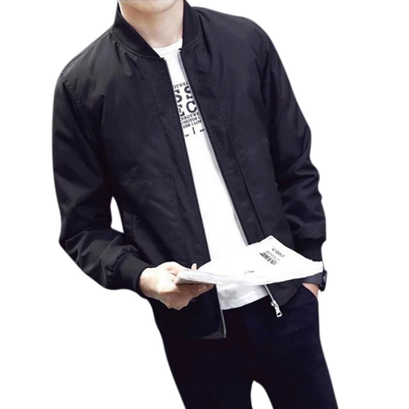 

MISSKY 2018 Spring Autumn Men Casual Solid Color Zipper Jacket Windproof Baseball Jacket Sports Coat, Balck