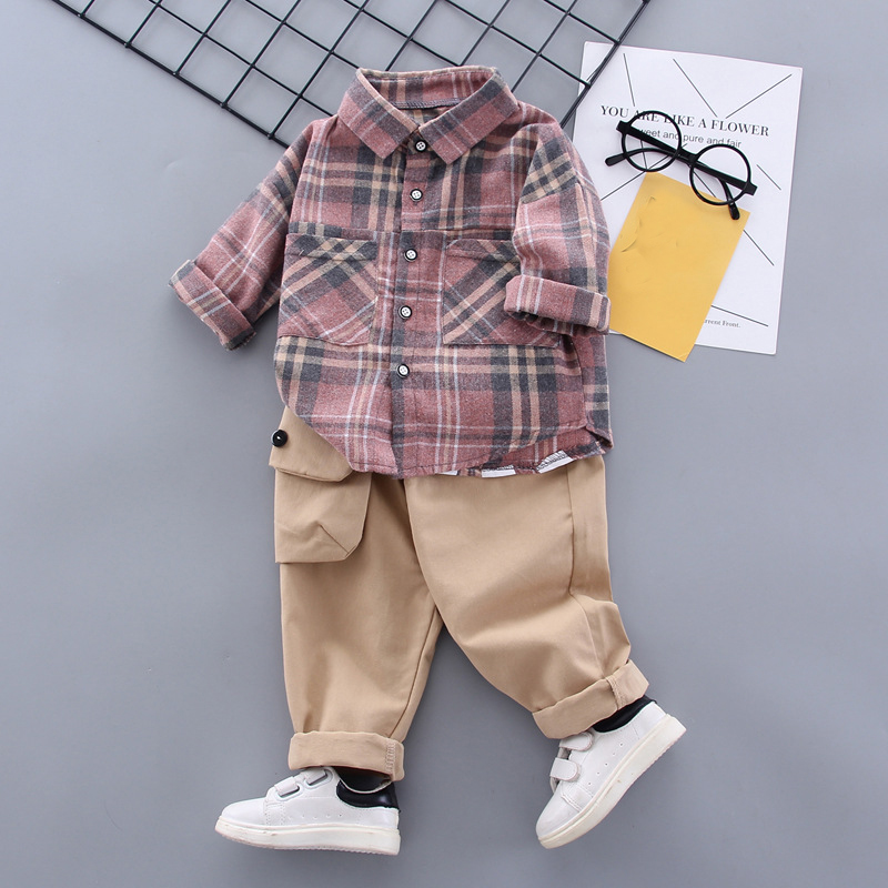 

Toddler Boys Clothes 2020 Autumn Winter Kids Plaid Sets Turn-Down Shirt+Pant with Bag 2pcs Outfit Children Clothing Suit For Boy, Black no shoes