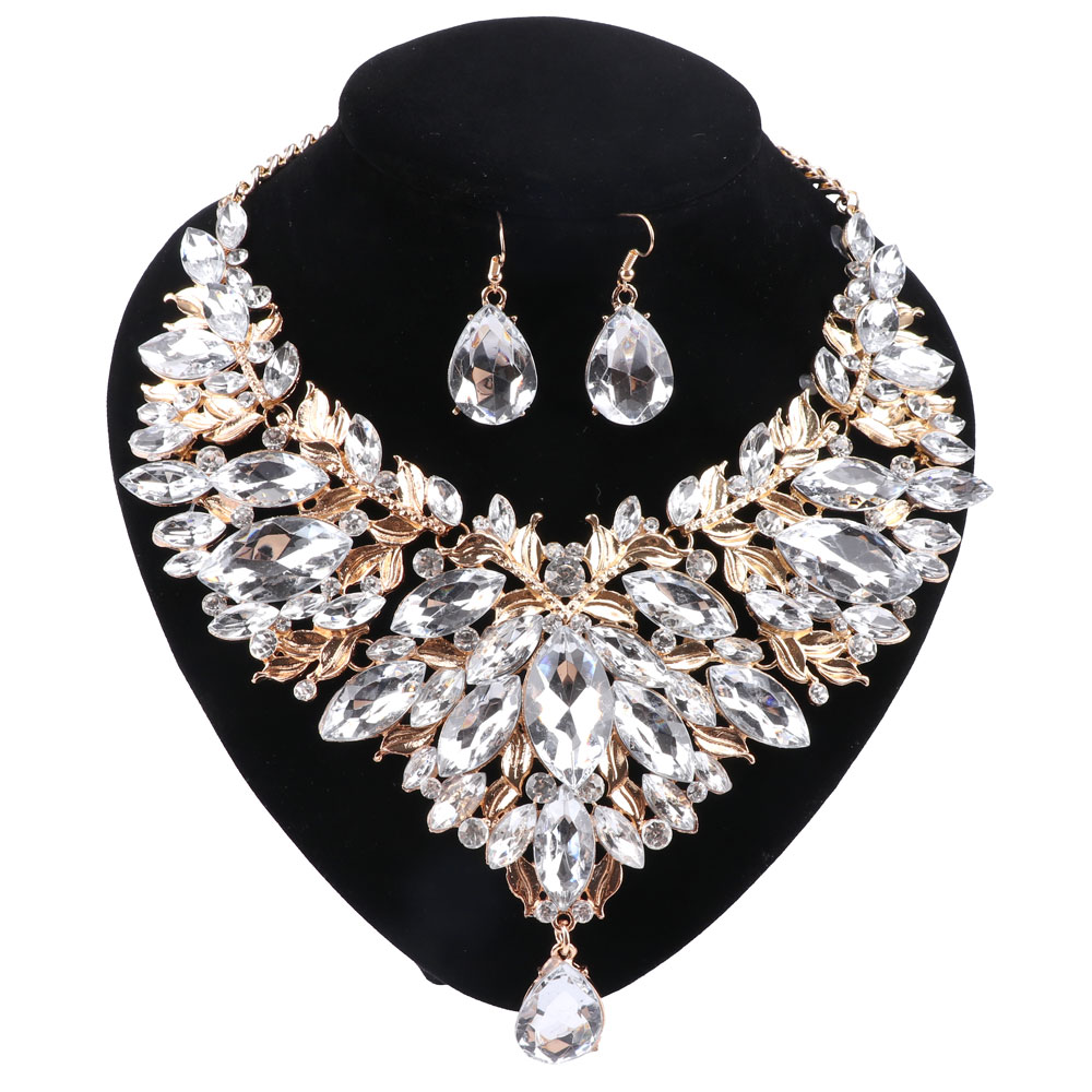 

Fashion Jewelry Champagne Cubic Zirconia White Crystal Jewelry Sets For Women Water Drop Pendant/Necklace/Earrings