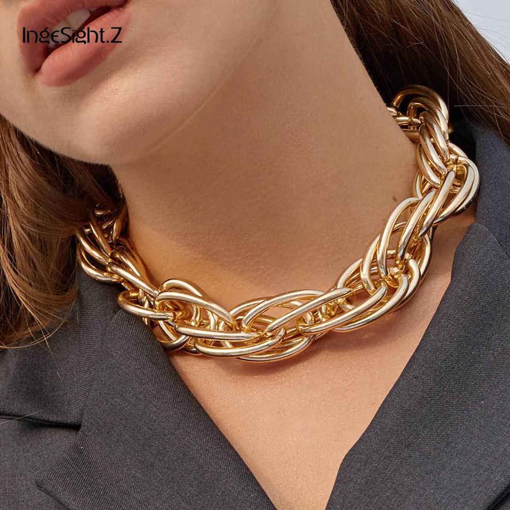 

Punk Hip Hop Curb Cuban Chunky Thick Necklace Bracelet Set Vintage Twisted Choker Necklaces Collar For Women Jewelry
