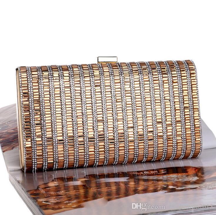 

Factory outlet brand women handbag ladies dresses diamond evening bag fashion colored diamond chain bag hand-beaded hand bags, Gold(boutique packaging)