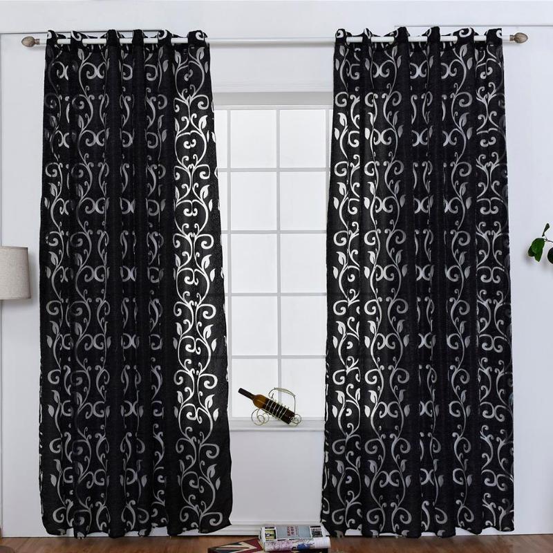 

Window Curtains for Living Room jacquard Fabrics semi-blackout Panel Curtains Short Black White Curtain