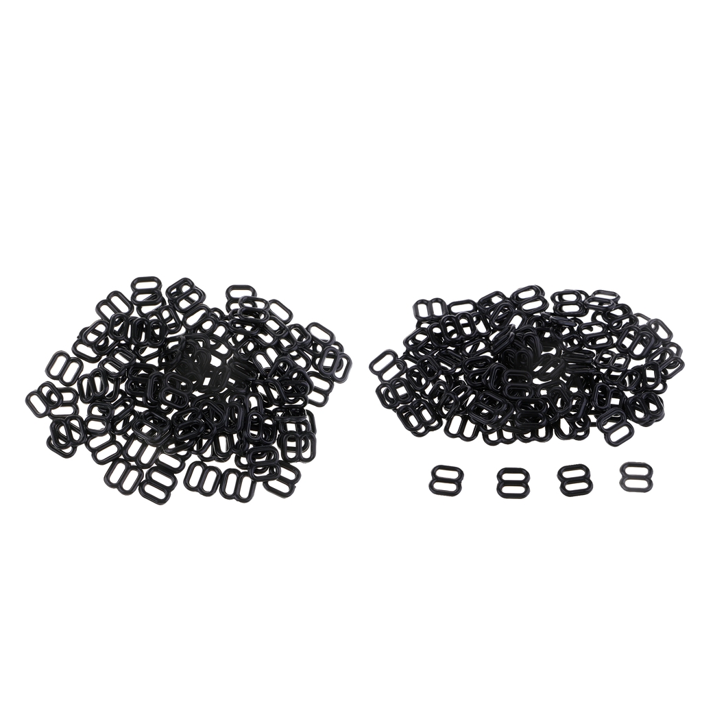 

200 pieces nylon 6mm 8 bra strap lingerie adjustment sliders clips hooks, Black