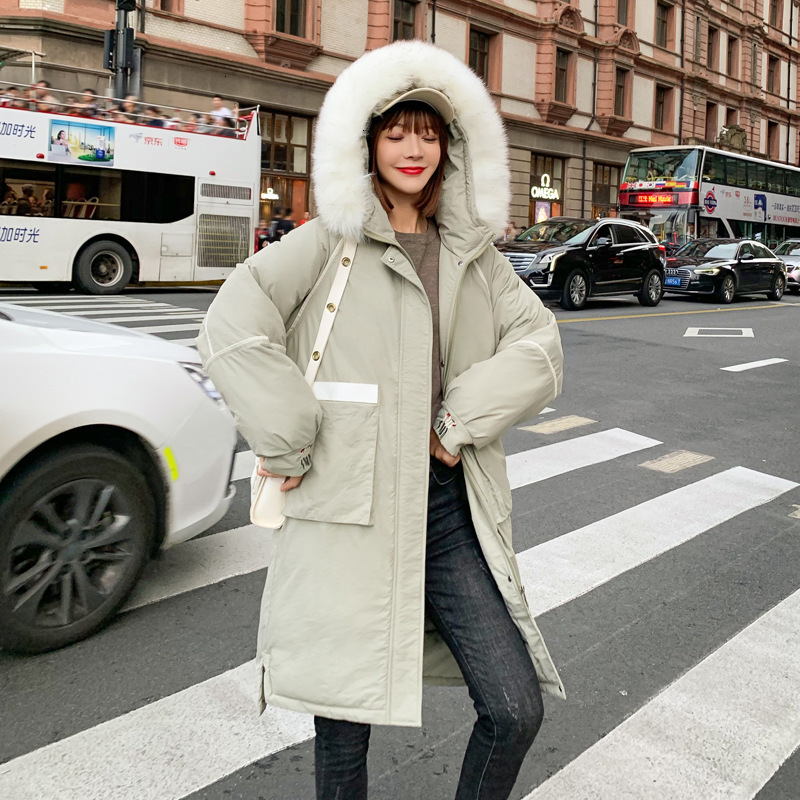 

2019 Light Green Fashion Women Winter Jacket Cotton Padded Warm Thicken Big Fur Collar Ladies Long Coats Parka Womens Jackets, Beige