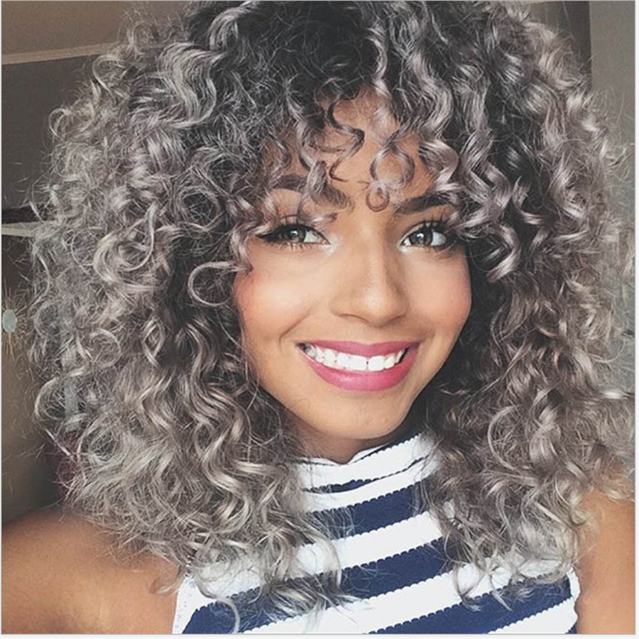 

High Temperature Fiber Mixed Brown and Blonde Color Synthetic Short Hair Afro Kinky Curly Wigs for Women Black Hair, 14inches