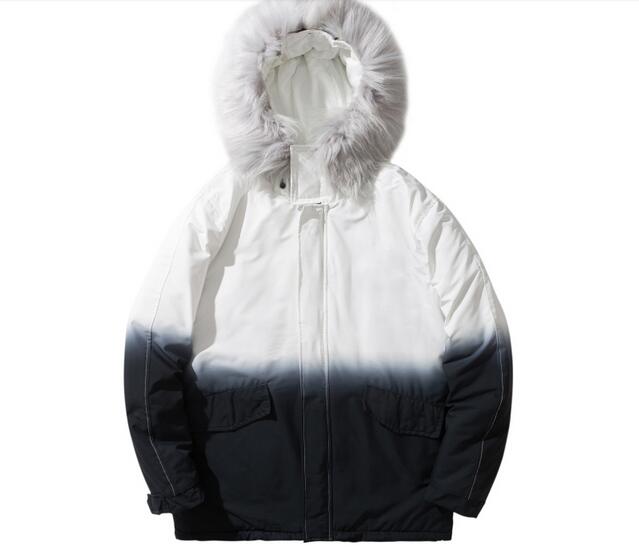 

Men Winter Splice Jacket Thick Warm Parka Fur Hooded Male Winter Coats, Gray