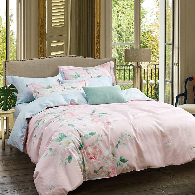 

4-piece bedding set textile furnishings 2019 spring New style soft satin 4-piece bedding set floral Factory Direct, As pic