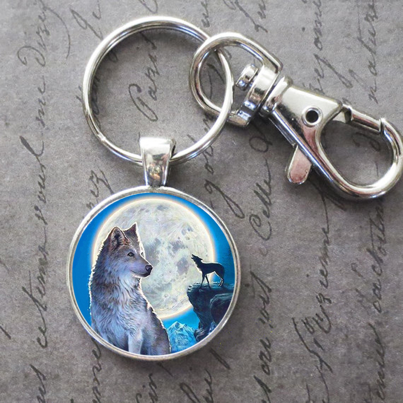 

Wolf And Full Moon Key Ring Key Chain Buckle Glass Crystal Pendant Birthday Festival Anniversary Gift Jewelry Accessories