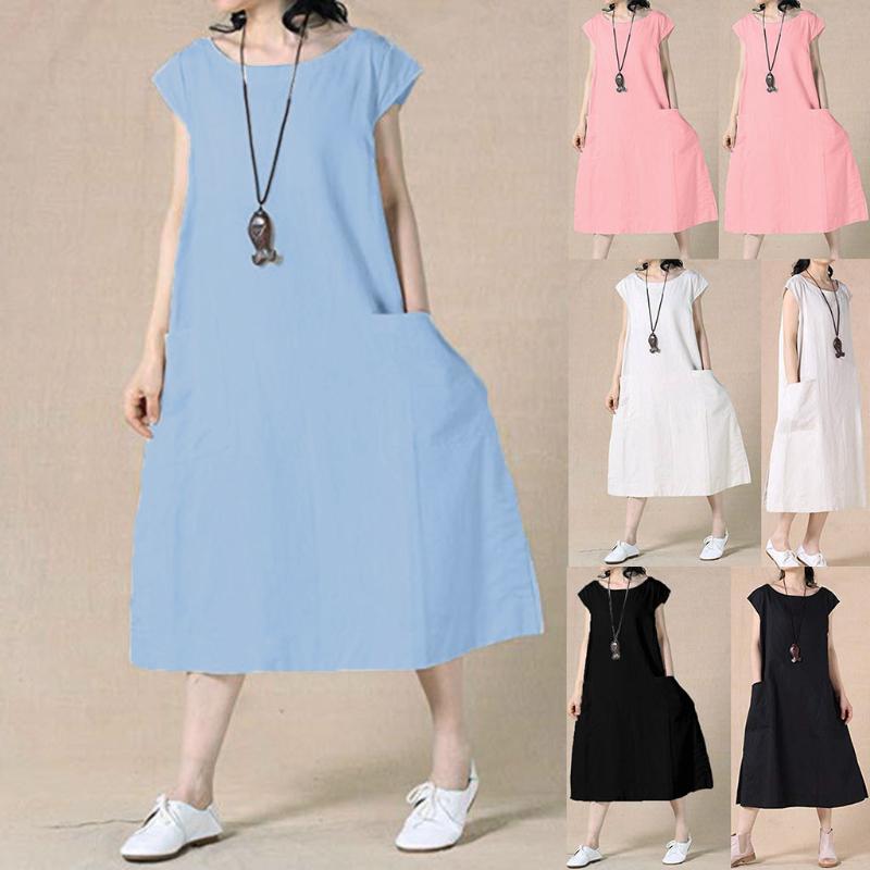 

Dropshipping Floral Print Boho Beach Fashion Women' Sexy Summer Solid Sleeve Easy Beach Dress Pleated buttons casual vestidos, Black