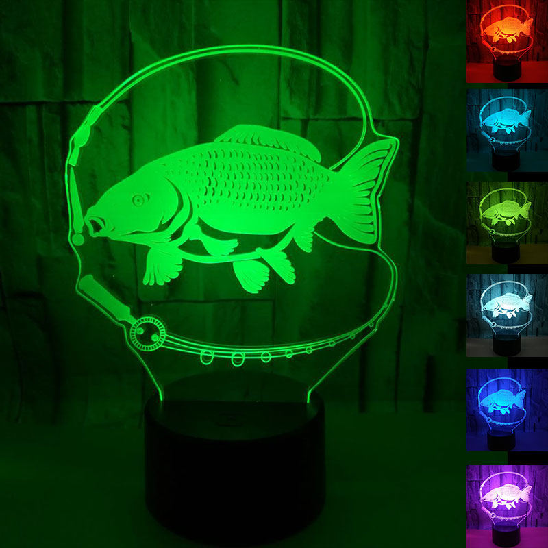 

3d fishing fish table lamp led night light 7 colors changing bedroom sleep lighting home decor christmas gift