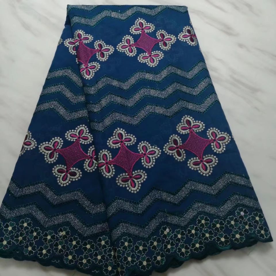5Yards/pc Hihg quality teal african cotton fabric flower embroidery swiss voile dry lace for clothes BC85-6-image-489676737