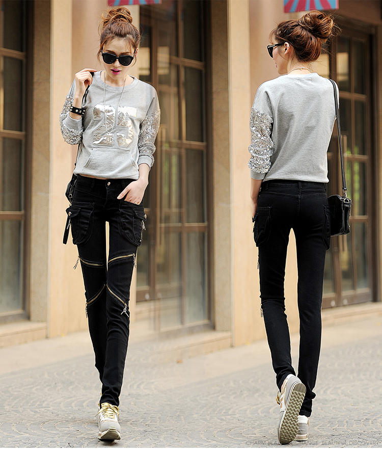 

Black The New Female Personality Jeans Trousers Fashion Big Yards Pants Zipper Bag Harlan More Bound Feet