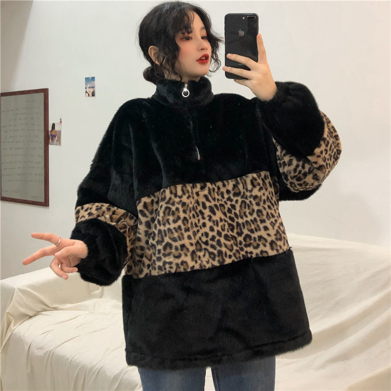 

2020 Black Fashion Leopard Women Sweatshirt Turtleneck Casual Women Pullovers Plus Size Knitted Winter Outerwear Clothes pull femme hiver, Same as picture