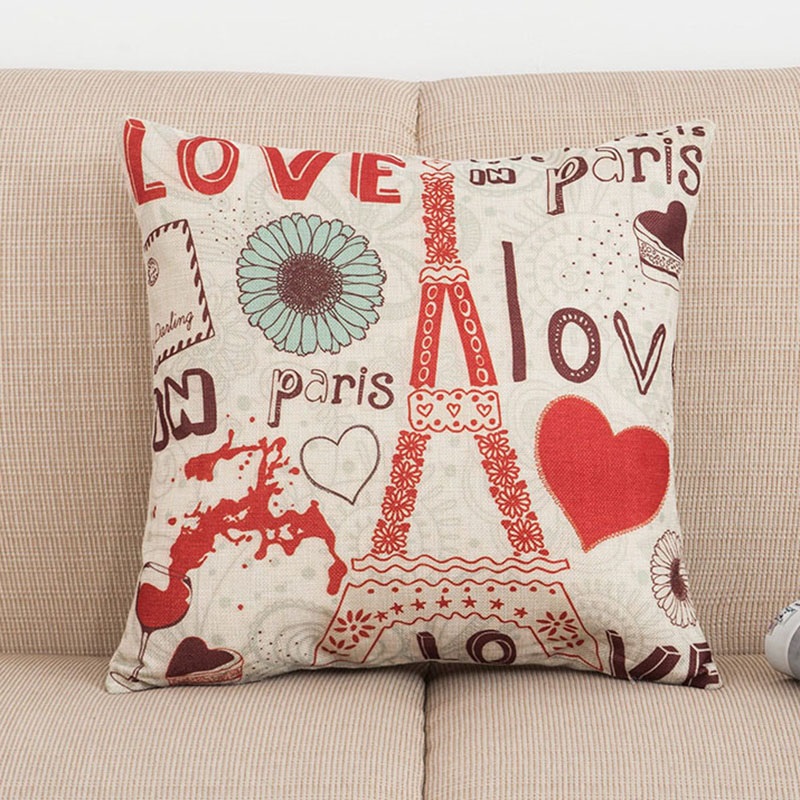 France Eiffel Tower Cotton Linen Throw Pillow Case Cushion Cover Home sofa Decor