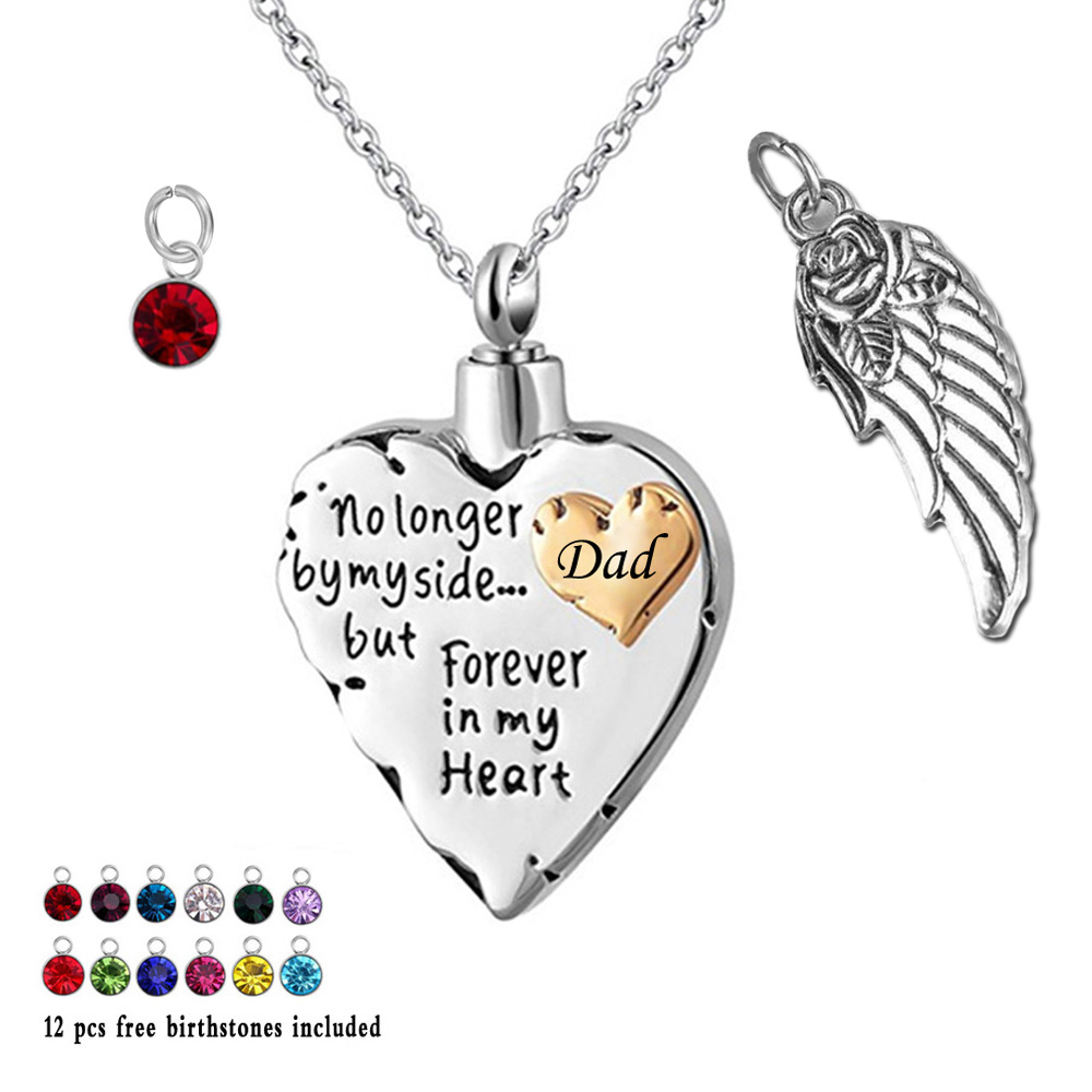 

Cremation Urn Necklace for Ashes Angel Wing Jewelry Memorial Pendant and 12 Piece Birthstones No Longer by My Side ...(Rose gold)