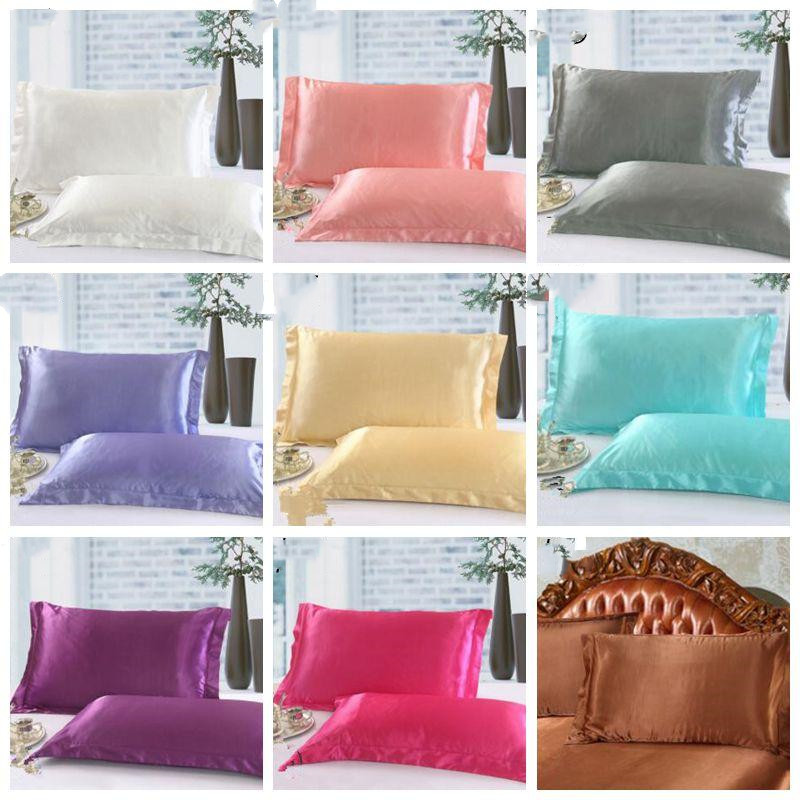 

Christmas Solid Color Silk PillowCases Double Face Pillow Case High Quality Charmeuse Silk Satin Pillow Cover Bedding Supplies YSY210-L, As picture