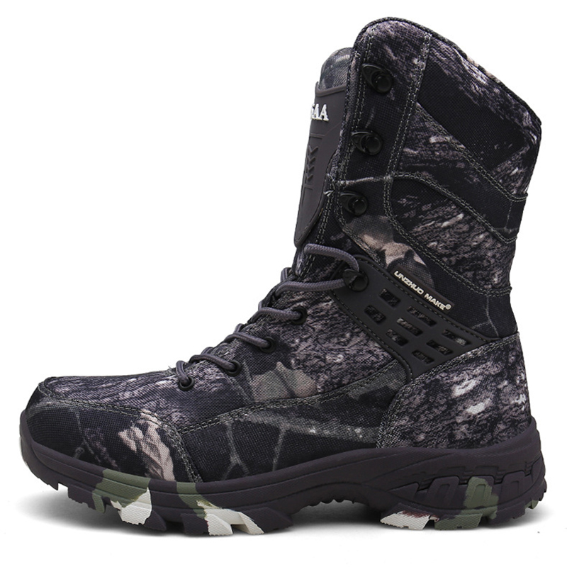 

Hot Sale-New Waterproof Men Tactical Boots Desert Boots Hiking Camouflage High-top Desert Men's Fashion Work Men's Shoes, Black