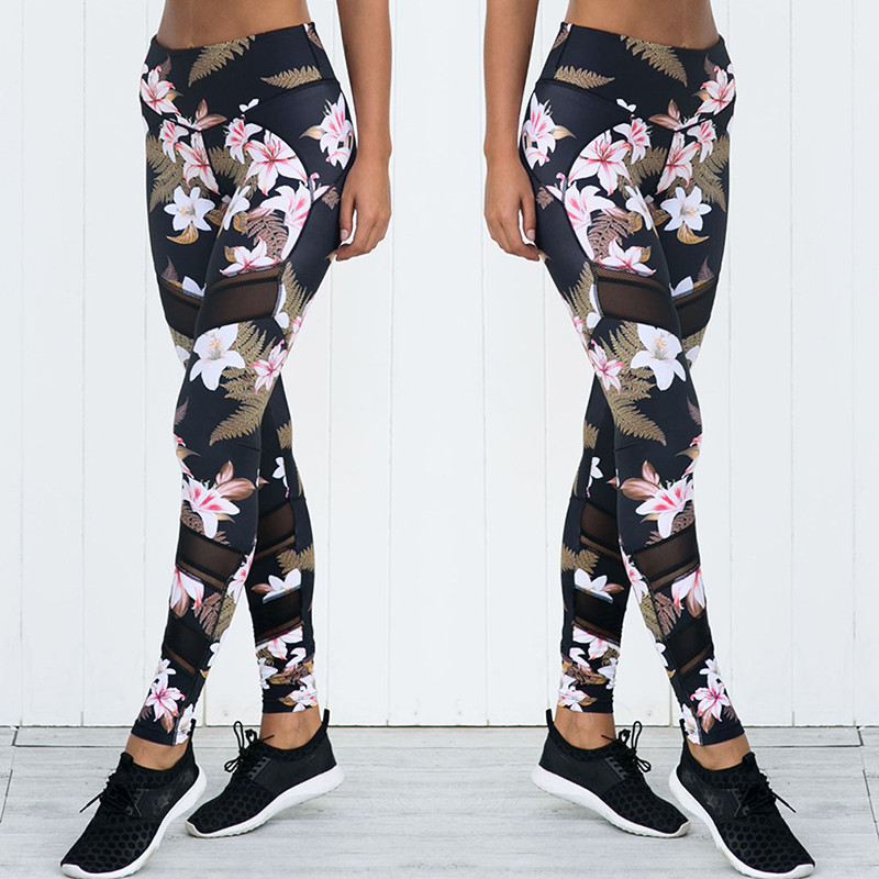 

Women' Floral Printed Trousers Fashion Fitness Tight Workout Sports Running Leggings Sexy Push Ups Gym Wear Elastic Slim Pants, As picture