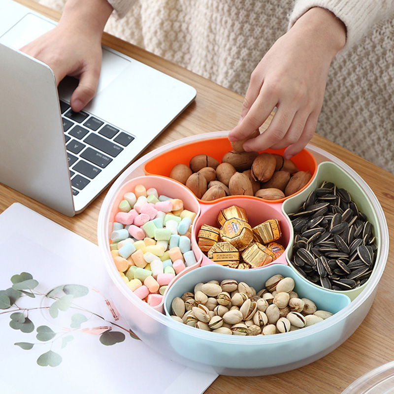 

1pcs Candy Plate Grid Lid Dried Fruit Plates Nordic Home Living Room Coffee Table Plastic Portable Candy Box Snack Fruit Plate