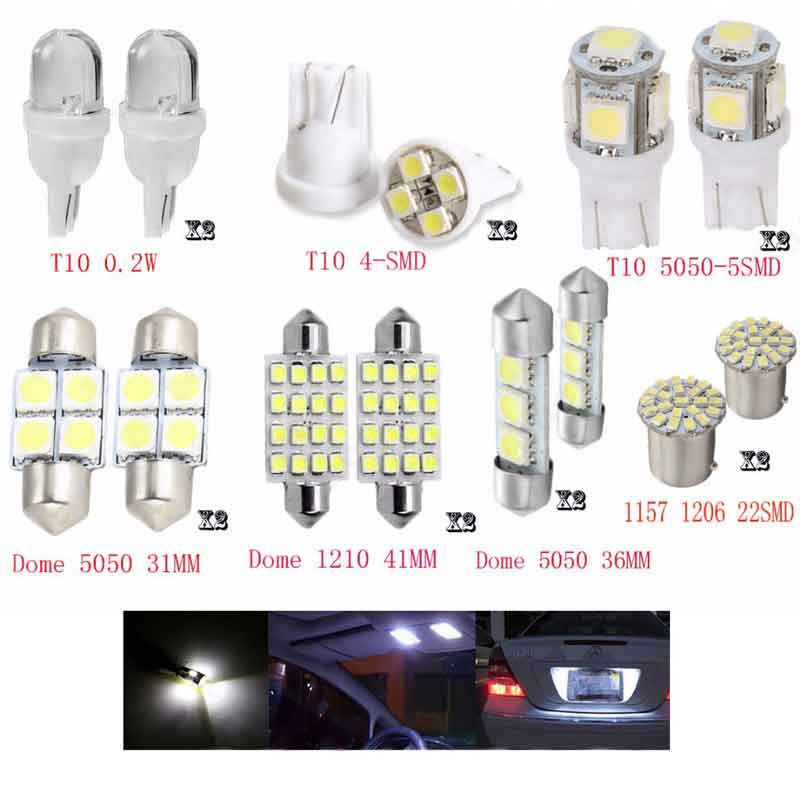 14pcs / lot LED 1157 T10 31 36mm Car Auto Intérieur Carte Dôme plaque d'immatriculation de remplacement Light Kit lampe blanche Ampoules