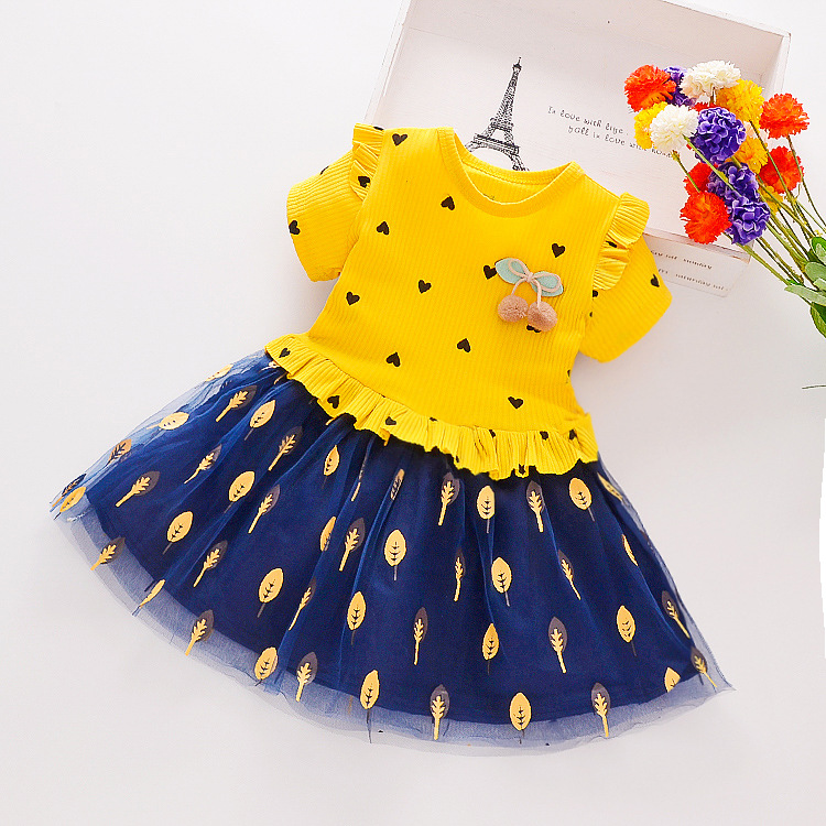 

Baby Girl dress kids summer Short sleeve lace stitching Dress girls Princess Clothes party For Baby clothes