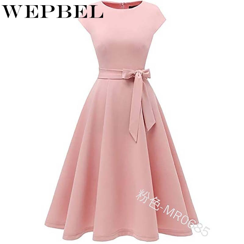 

WEPBEL Vintage Dress Prom Swing Spring Summer New Women' Cocktail Party Dress with Cap-Sleeves Plus Szie, Black