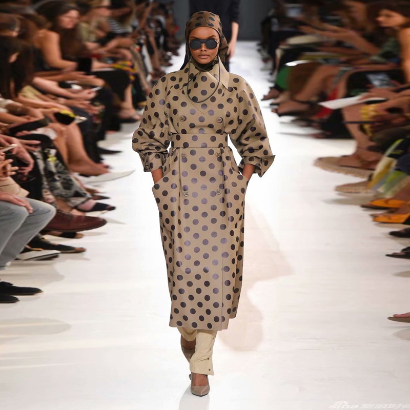 

Windbreaker High Quality 2019 Autumn Winter New Women' Fashion Party Office Vintage Elegant Chic Coat Dot Long Sleeve Jacket, Khaki