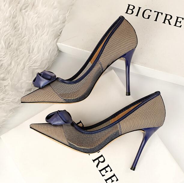 Nouvelle saison femme talons hauts chaussures habillées maille noir rose fleur sandales célébrité bout pointu sexy Stiletto fête chaussure de mar