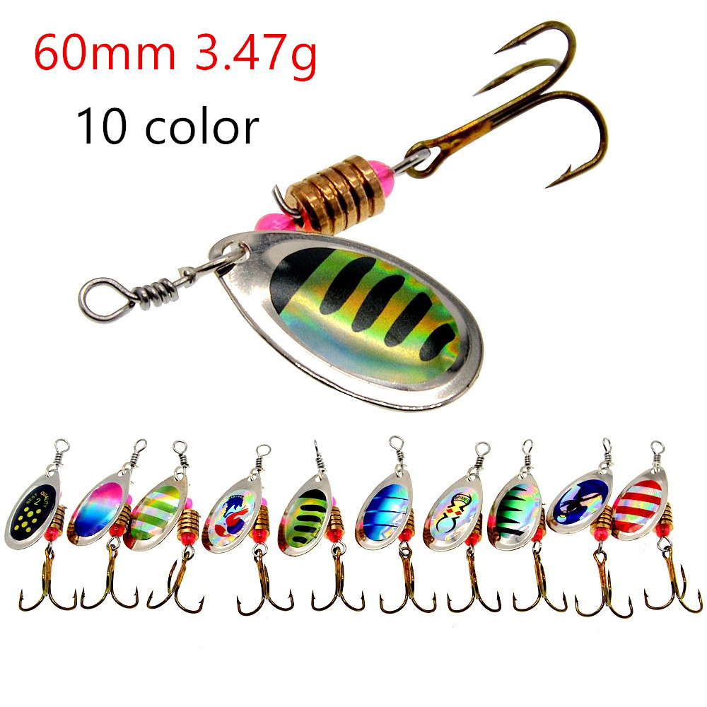 

10pcs/lot Spinner Metal Baits & Lures 10 Colors Mixed 60mm 3.47g 6# Hook Fishing Hooks Pesca Tackle Accessories WA_52