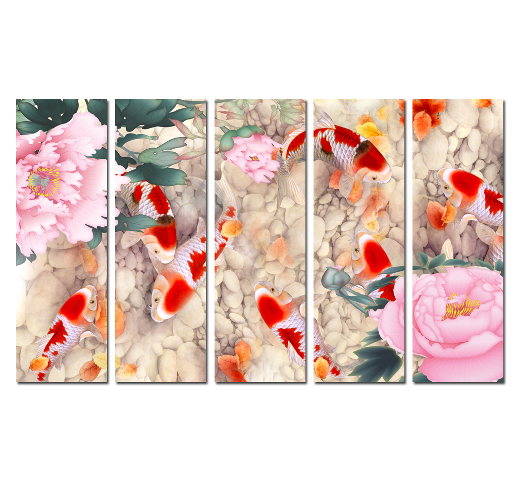 LARGE ORANGE BLACK FENG SHUI CHINESE CANVAS ART PICTURE MULTI 4 PANEL 57/" WIDE