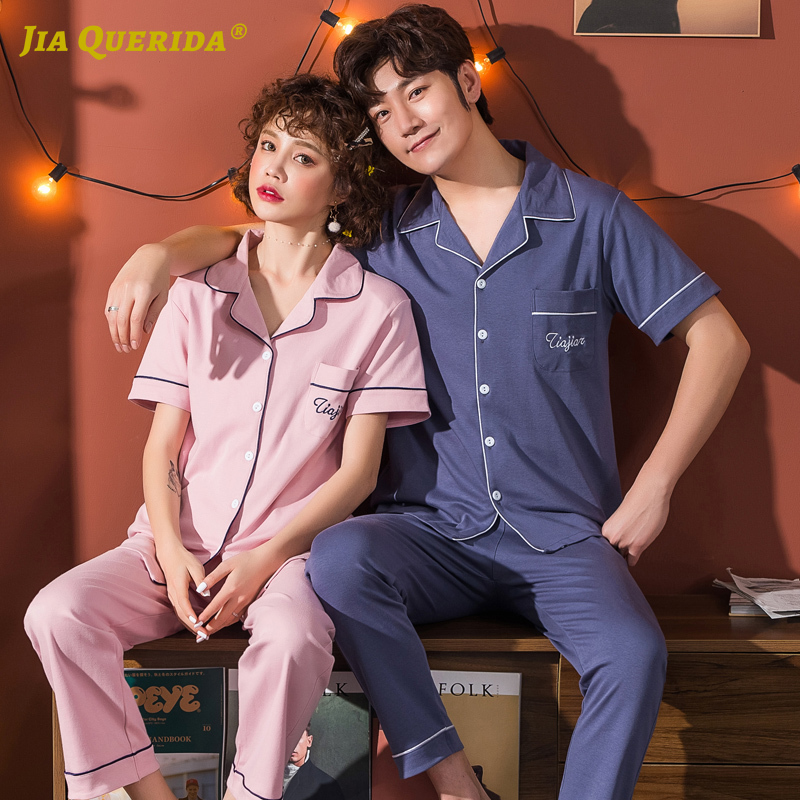 

Summer Pajamas Set Men and Women Couple Turn Down Collar Front Pocket Fashion Style Casual Style Short Sleeve Long Pants 4XL 5XL, 8026-man