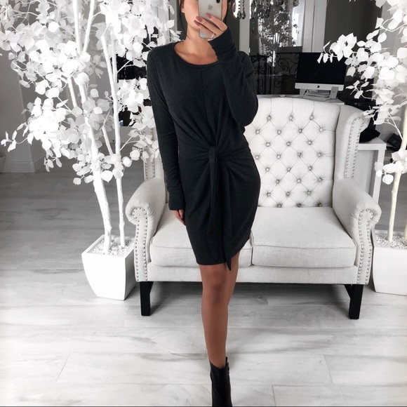 

Early Autumn New Women Long Sleeve Dress Bandage Fashion Casual Cotton Comfort Loose Short Dress, Black