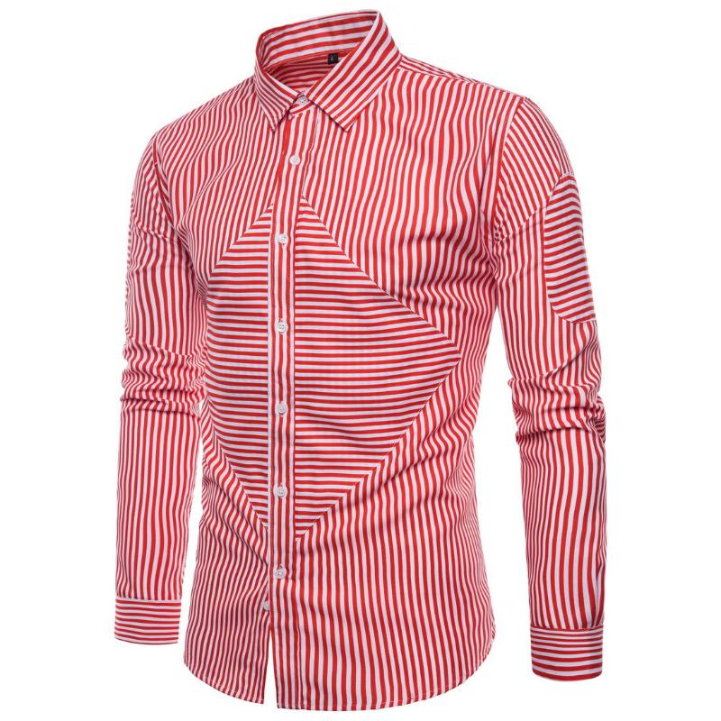 

Men' new business personality long sleeve striped spring and autumn shirt European size XXL, 40 red
