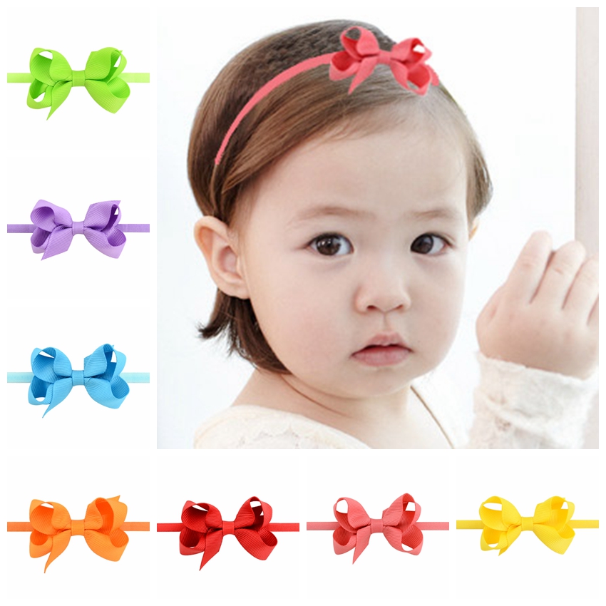 

Children Headbands Flower Mini Satin Ribbon Bow-Knot Newborn Girls Headbands Hair Accessories Headwrap Headwear Tiara Hair bows, Slivery;white