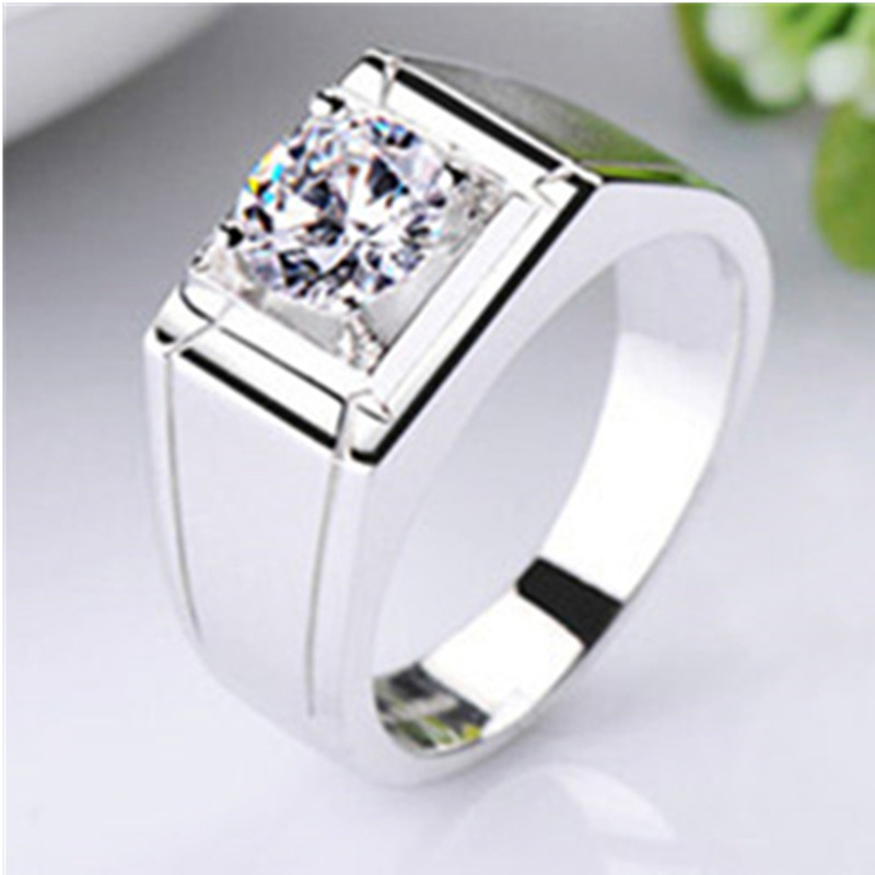 

Solid Silver Man Jewelry 0.5CT Solitaire Ring for Man Jewelry Husband Sterling Silver Engagement Ring White Gold Cover