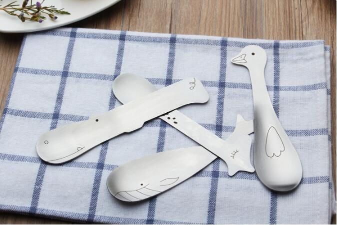 Cute children's stainless steel spoons Whale giraffe duck hippo soup ice cream stirring spoon tableware-image-478282996