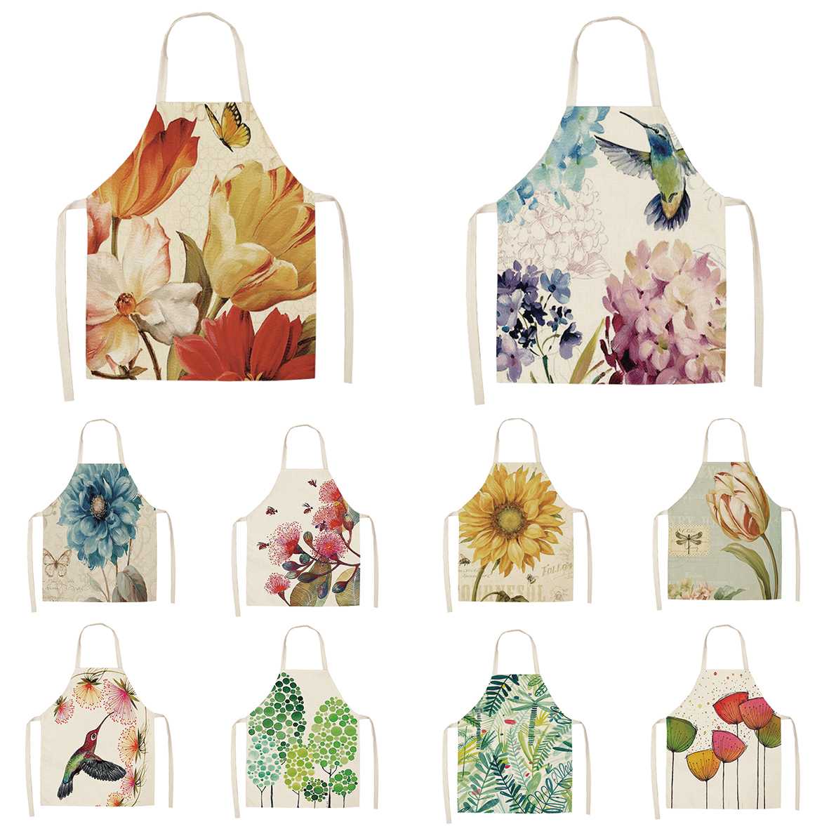 

Plant flower apron simple environmental protection anti-fouling breathable sleeveless back tied family clean cotton linen apron