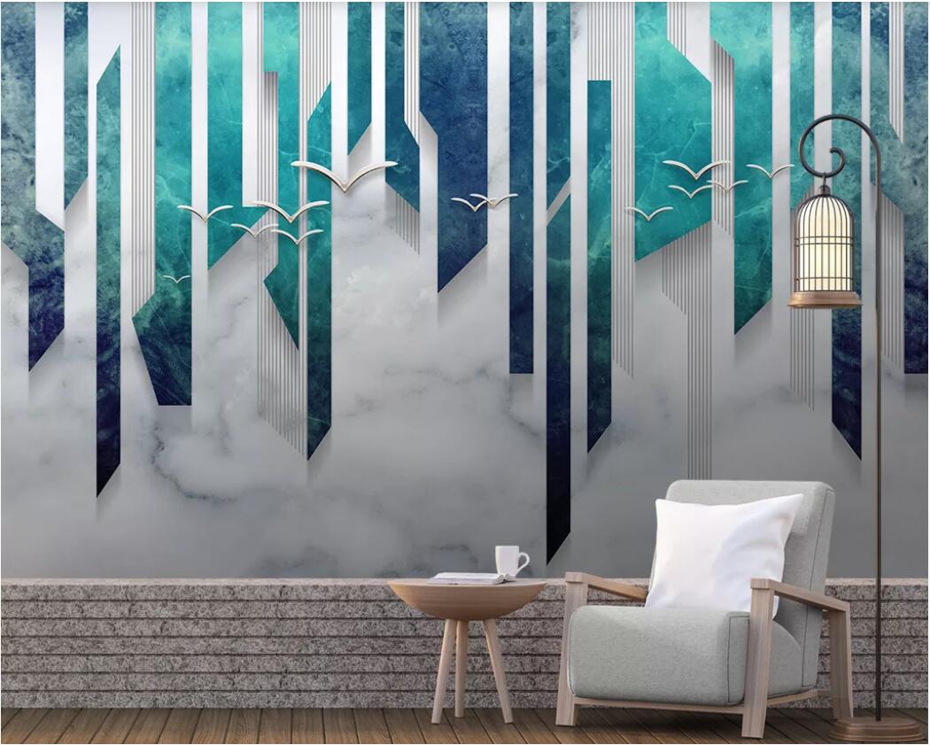 

3d room wallpaper custom photo mural Nordic minimalistic creative abstract hand-drawn 3D art flying birds background wallpaper for walls 3 d, Non-woven fabric
