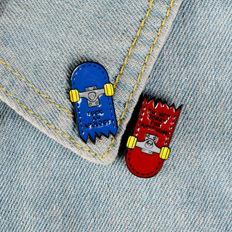 

Crack skateboard pins brooches for women red and blue enamel pin stitching badge lapel pin shirt bag gift jewelry hip hop punk style