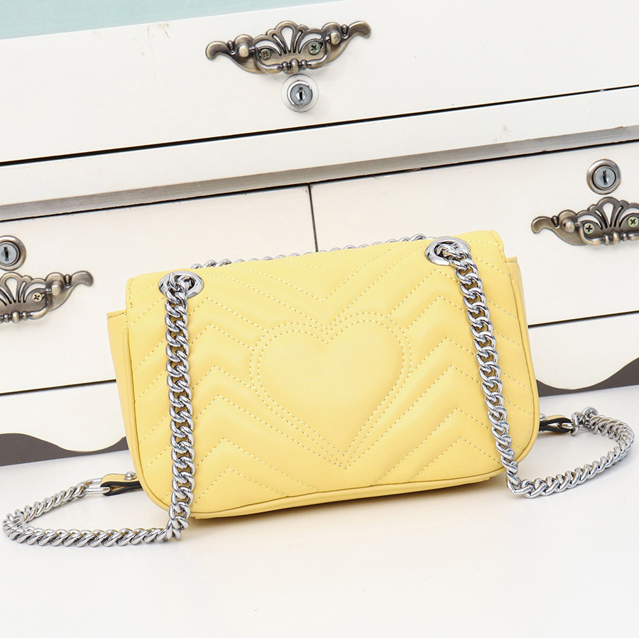 

Fashion Womens Shoulder Bags Classic Leather Marmont Heart Style 22cm Silver Chain Women Handbag Tote Bag Messenger Handbags, Logo box