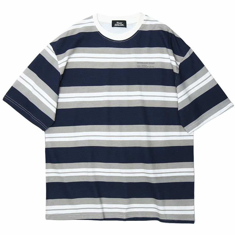 

Januarysnow Men Hip Hop T Shirt Streetwear Harjuku Stripe Tshirt Cotton Summer Short Sleeve T-Shirt Casual Fashion Tops Tees Blue White, Black